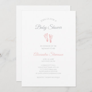 Convite Pegadas cor-de-rosa com Precioso simples