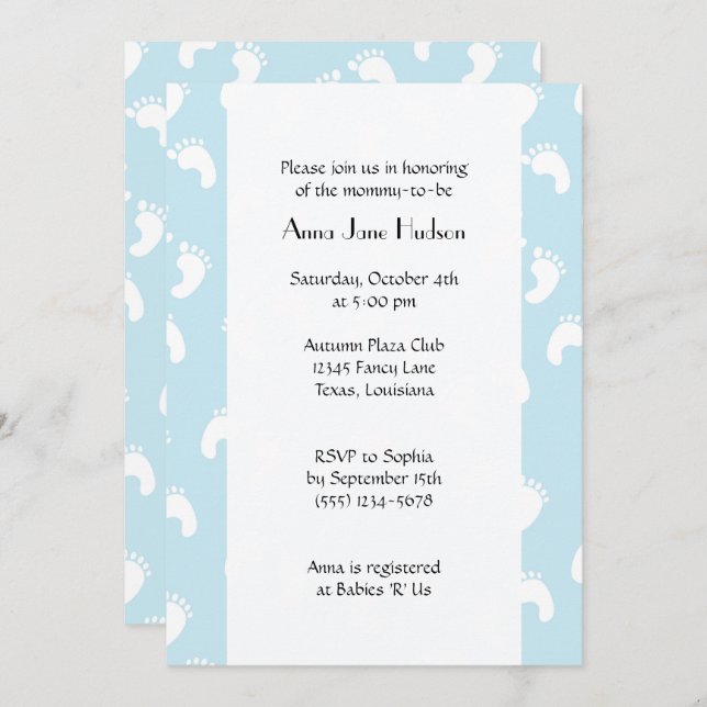 Convite Pegadas de Bebê, Pé de Bebê, Passos de Rodada, Chá (Frente/Verso)