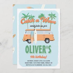 Convite Pegue uma Festa de aniversário de onda, qualquer i
