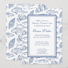 Convite Peixe Azul e Branco e Elegante Evento Costeiro de