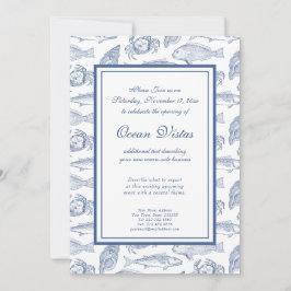 Convite Peixe Azul e Branco e Evento Costeiro Elegante de 
