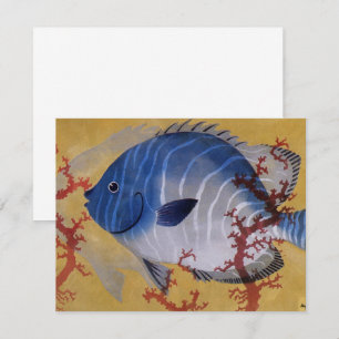 Convite Peixe Azul Tropical Vintage Coral Marinho Vida Oce