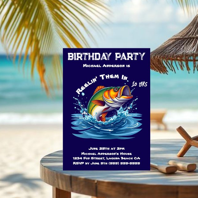Convite Peixe-festa de aniversário (Birthday party invitation Reelin them in Summer Party Fish out of water)