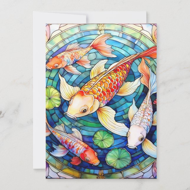 Convite Peixe Koi em Vidro Colorido  (Frente)