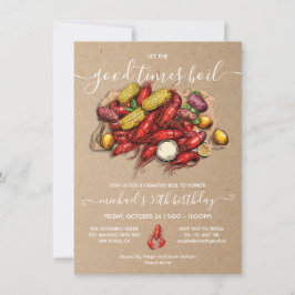 Convite Peixe-Rastreio Boil Birthday Kraft Woodcut