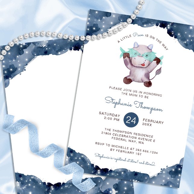 Convite Peixes Celestiais - Chá de fraldas de Sinal de Ast (Celestial Pisces Astrology Sign Baby Shower Invitation)