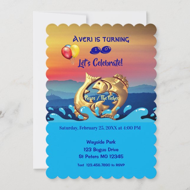 Convite Peixes de peixe Aniversário / Fev. 19 - 20 de març (Frente)