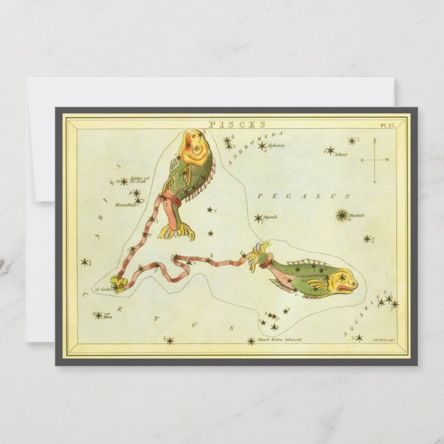 Convite Peixes, Espelho de Urânia da Constelação Vintage (Frente)