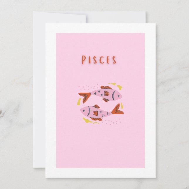Convite Peixes Rosa, impressão de signo zodiacal (Frente)