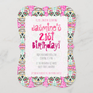 Convite Pele de açúcar Feliz Muertos em Damasco Rosa