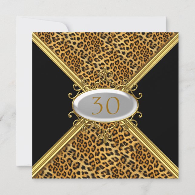 Convite pele de leopardo preto Aniversário (Frente)