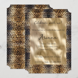 Convite Pele Preta de Cobra de Bronze Dourado Chic