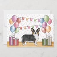 Pembroke Welsh Corgi Tricolor Preto Fofo de Aniver