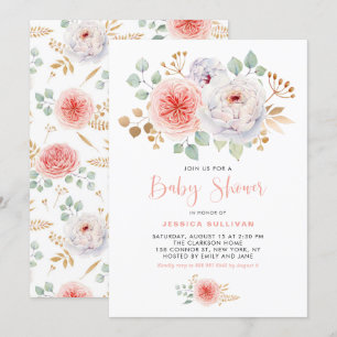 Convite Pêmonas de Aquarela Dourada Folhas Chá de fralda