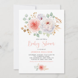 Convite Pêmonas de Aquarela Dourada Folhas Chá de fraldas