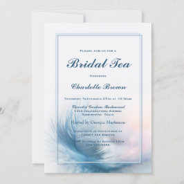 Convite Pena Azul Elegante Chá Bridal