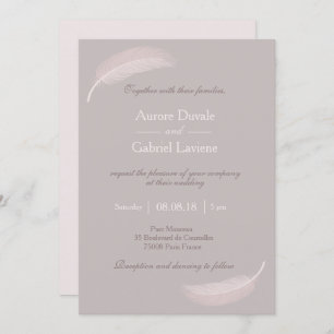 Convite Pena de anjo pincelada rosa esticada elegante casa