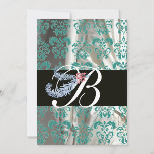 CONVITE PENA DE DIAMANTE AZUL BRANCO SEDA DAMASCO MONOGRAM