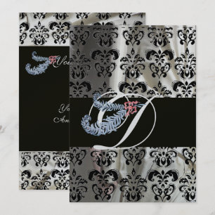 CONVITE PENA DE DIAMANTE EM SEDA PRETA E MONOGRAMA PRATEAD