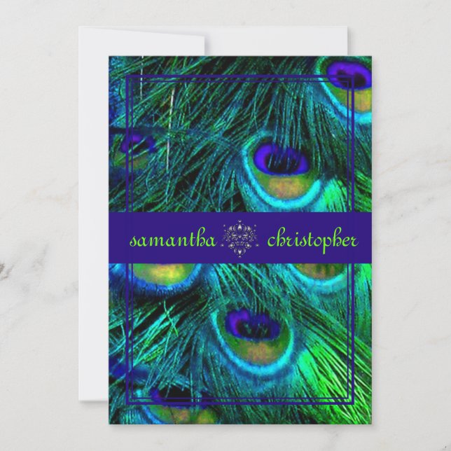 Convite Pena de pavão/aqua/turquesa (Frente)