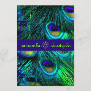 Convite Pena de pavão/aqua/turquesa