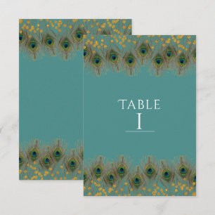 Convite Pena de Pavão & Ouro Número da Mesa de QUALQUER CO
