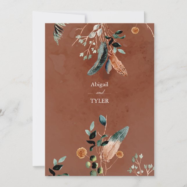 Convite Pena russa romântica e Vintage Floral (Frente)