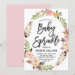 Convite Penas Boêmicas Fritões Fritais Fritões Pink Bebê S