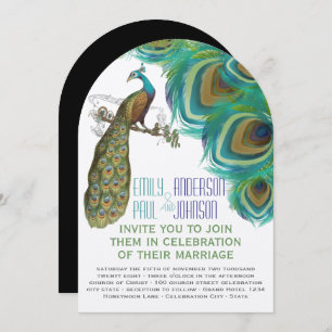 Convite Penas Boho Boho de Peacock com Peacock