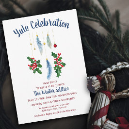 Convite Penas Boho de Yule Floral de Inverno Solstício