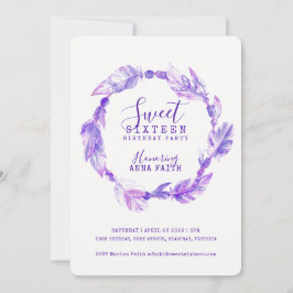 Convite Penas de aquarela doce dezesseis roxos