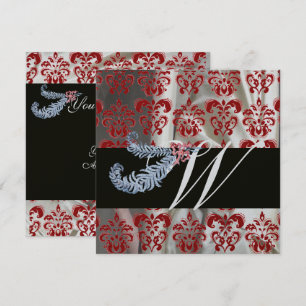 CONVITE PENAS DE DIAMANTE DAMASCO DE SEDA PRATA VERMELHA M