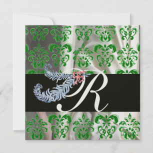 CONVITE PENAS DE DIAMANTE GELA VERDE SEDA DAMASCO MONOGRAM