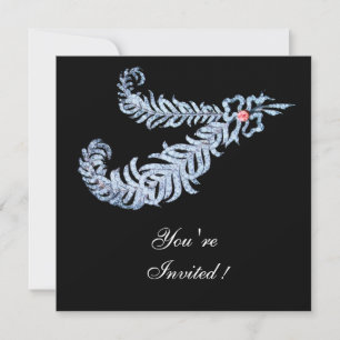 Convite PENAS DE DIAMANTE ROSA GEM Branco Preto Casamento