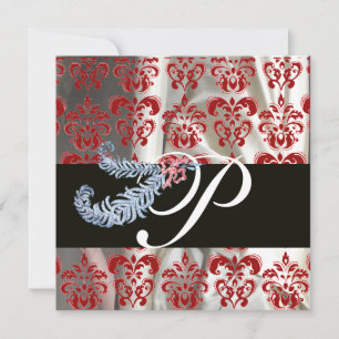 CONVITE PENAS DE DIAMANTE VERMELHO BRANCO DAMASCO MONOGRAM
