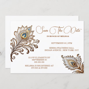 Convite Penas de pavão - data de salvamento inspirada em P