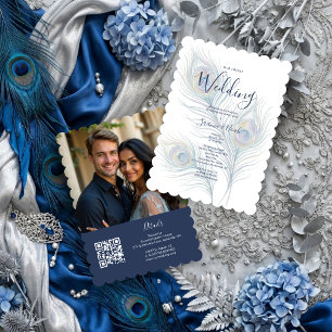 Convite Penas de Pavão de Casamento em Aquarela Etérea TLW