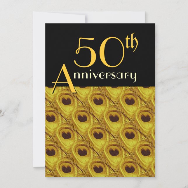Convite Penas de Pavão Douradas de 50º Aniversário (Frente)