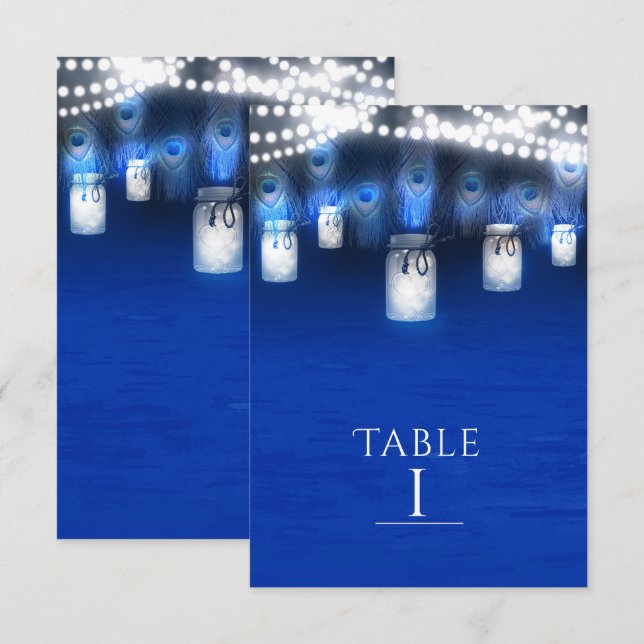 Convite Penas de Pavão, Pote de Mason & Número da Mesa com (Frente/Verso)