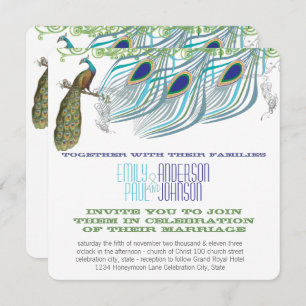 Convite Penas de Peacock Vintage 3 com Peacock