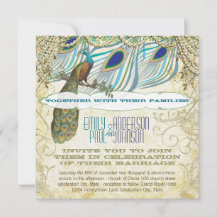 Convite Penas de Peacock Vintage 3 com Peacock
