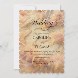 Convite Penas de Pérolas Florais Românticas