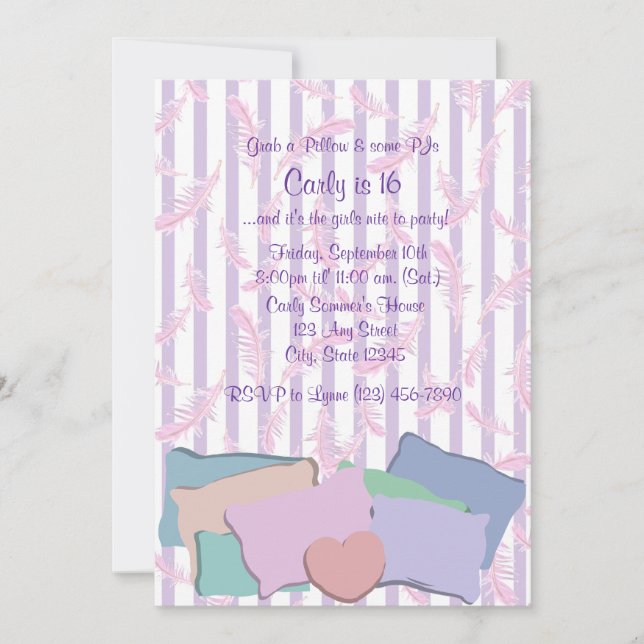 Convite Penas e Travesseiros/ Aniversário (Frente)