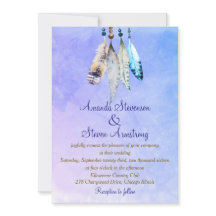 Penas em Aquarela em Casamento Roxo Azulado