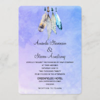 Penas em Aquarela em Casamento Roxo Azulado