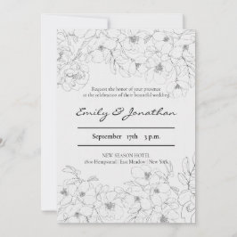 Convite Pencil Sketch Floral | Casamento minimalista