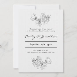 Convite Pencil Sketch Floral | Casamento minimalista