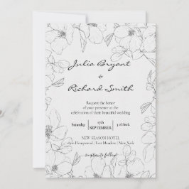 Convite Pencil Sketch Floral | Casamento Minimalista de Pe