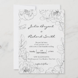Convite Pencil Sketch Floral | Casamento Minimalista de Pe