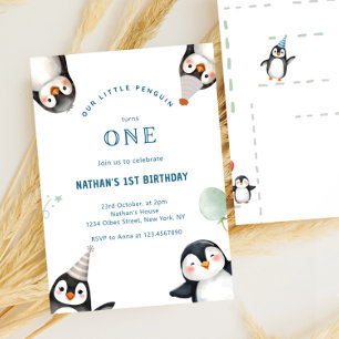 Convite Penguin Animal Winter Onederland primeiro aniversa